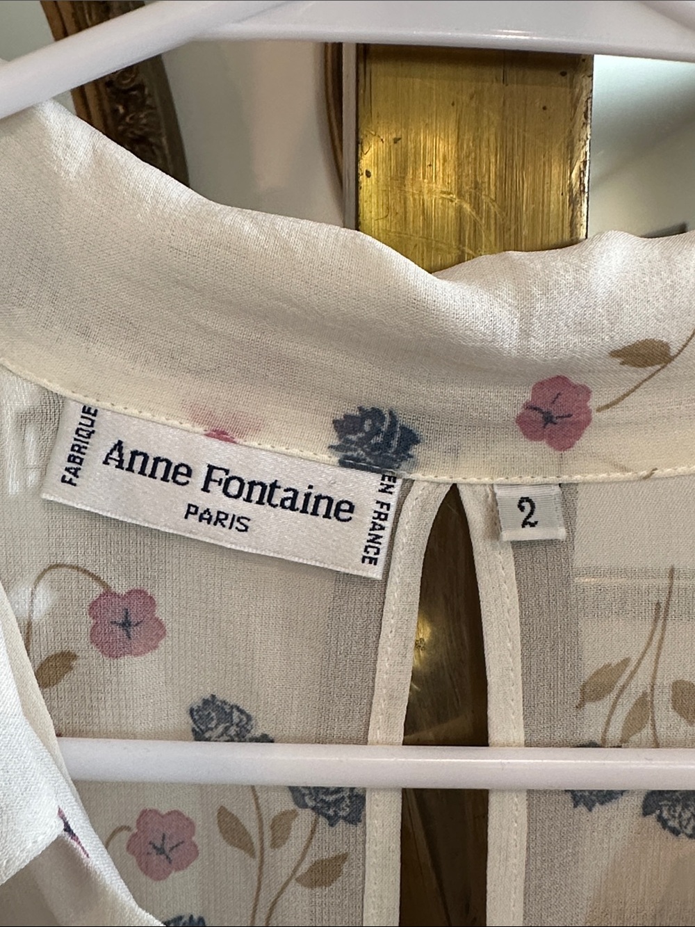 Anne Fontaine Paris Cream Floral Tie-Front and Back Blouse. Size 2 - Picture 5 of 5